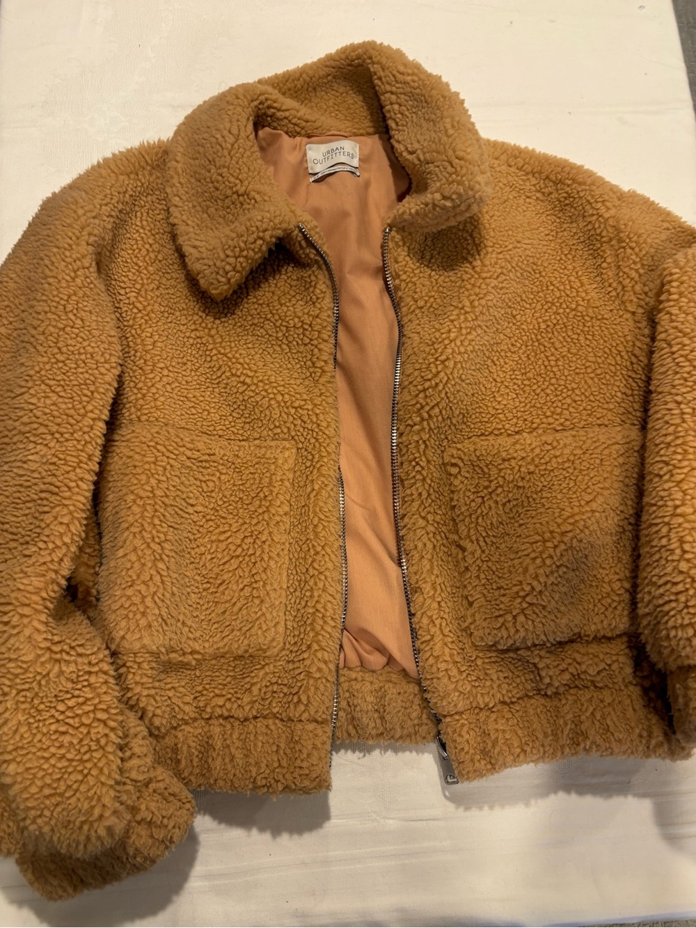 Urban Outfitters Teddy Sherpa Zip Jacket - Camel Brown